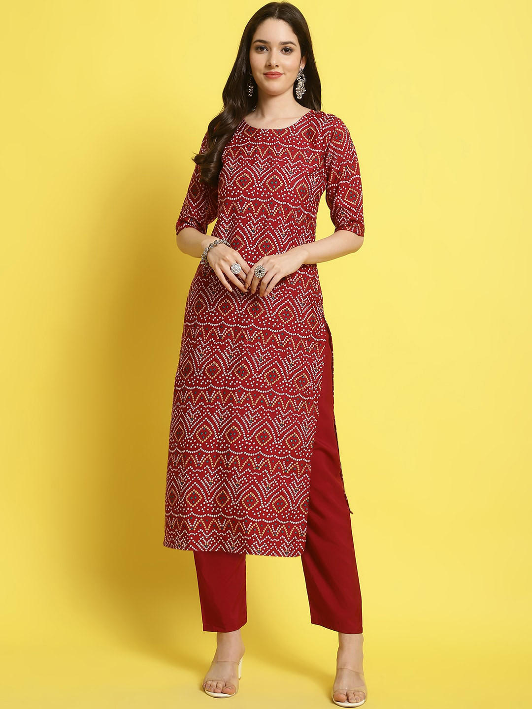 

KALINI Ethnic Motifs Printed Regular Kurta With Pyjamas, Maroon