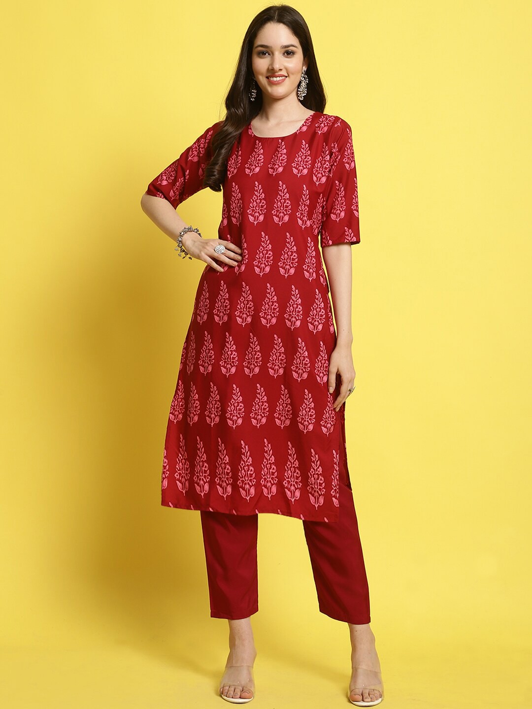 

KALINI Ethnic Motifs Printed Regular Kurta With Pyjamas, Red