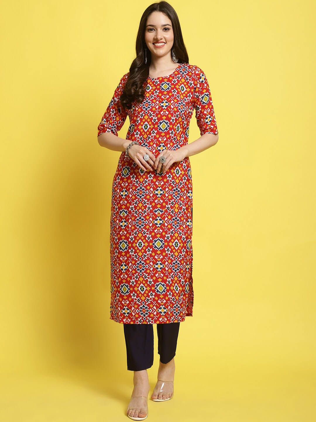 

KALINI Ethnic Motifs Printed Straight Kurta With Pyjamas, Red