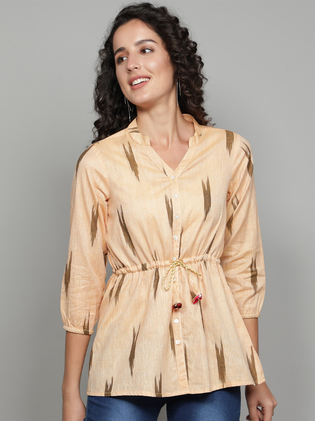 

Cot'N Soft Ikat Woven Design Pure Cotton A Line Kurti, Beige