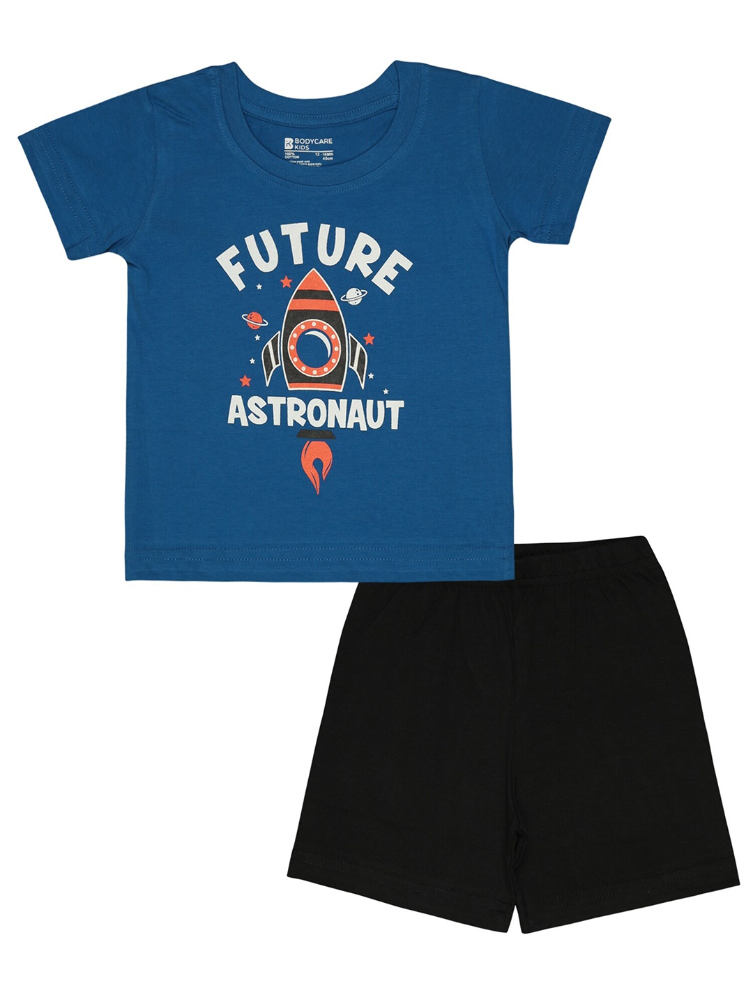 

Bodycare Kids Boys Printed Pure Cotton T-shirt with Shorts, Blue