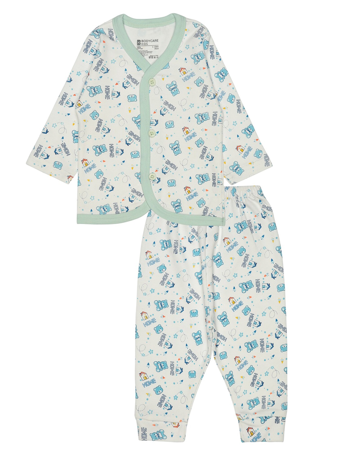

Bodycare Kids Unisex Kids Printed Pure Cotton Top with Pyjamas, White