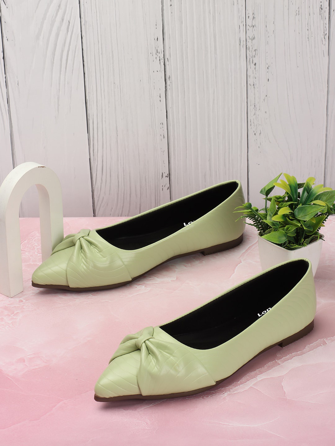 

Longwalk Pointed Toe Textured Ballerinas With Bows, Sea green