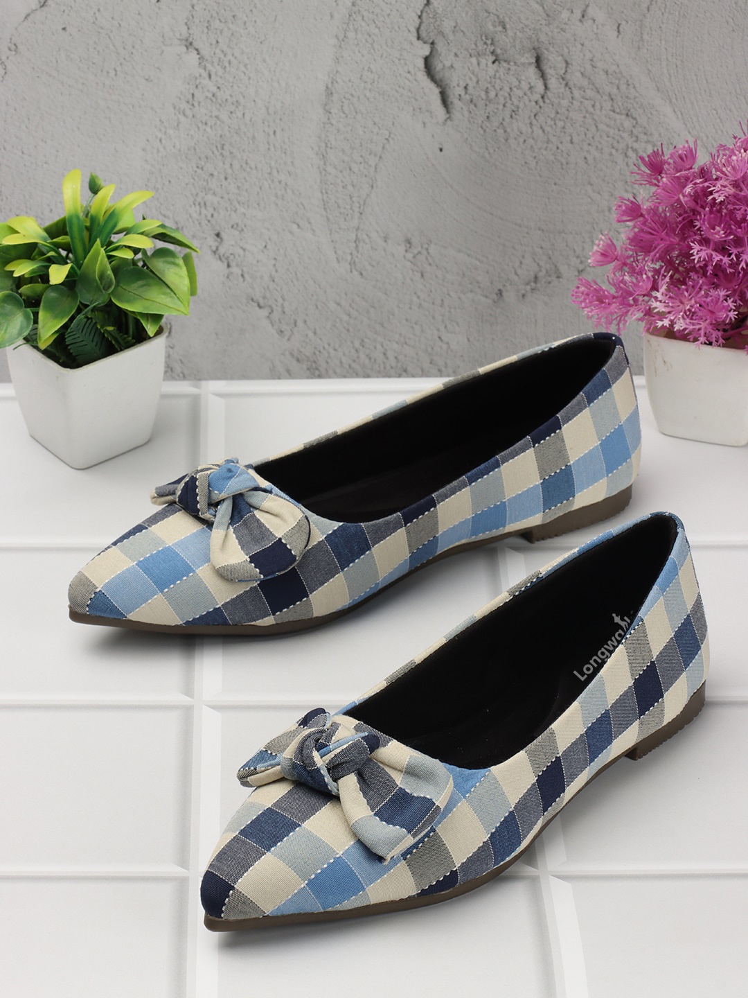 

Longwalk Checked Bow Detail Ballerinas, Blue