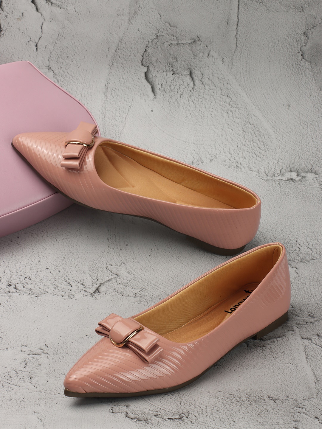 

Longwalk Textured Bow Detailed Ballerinas, Pink