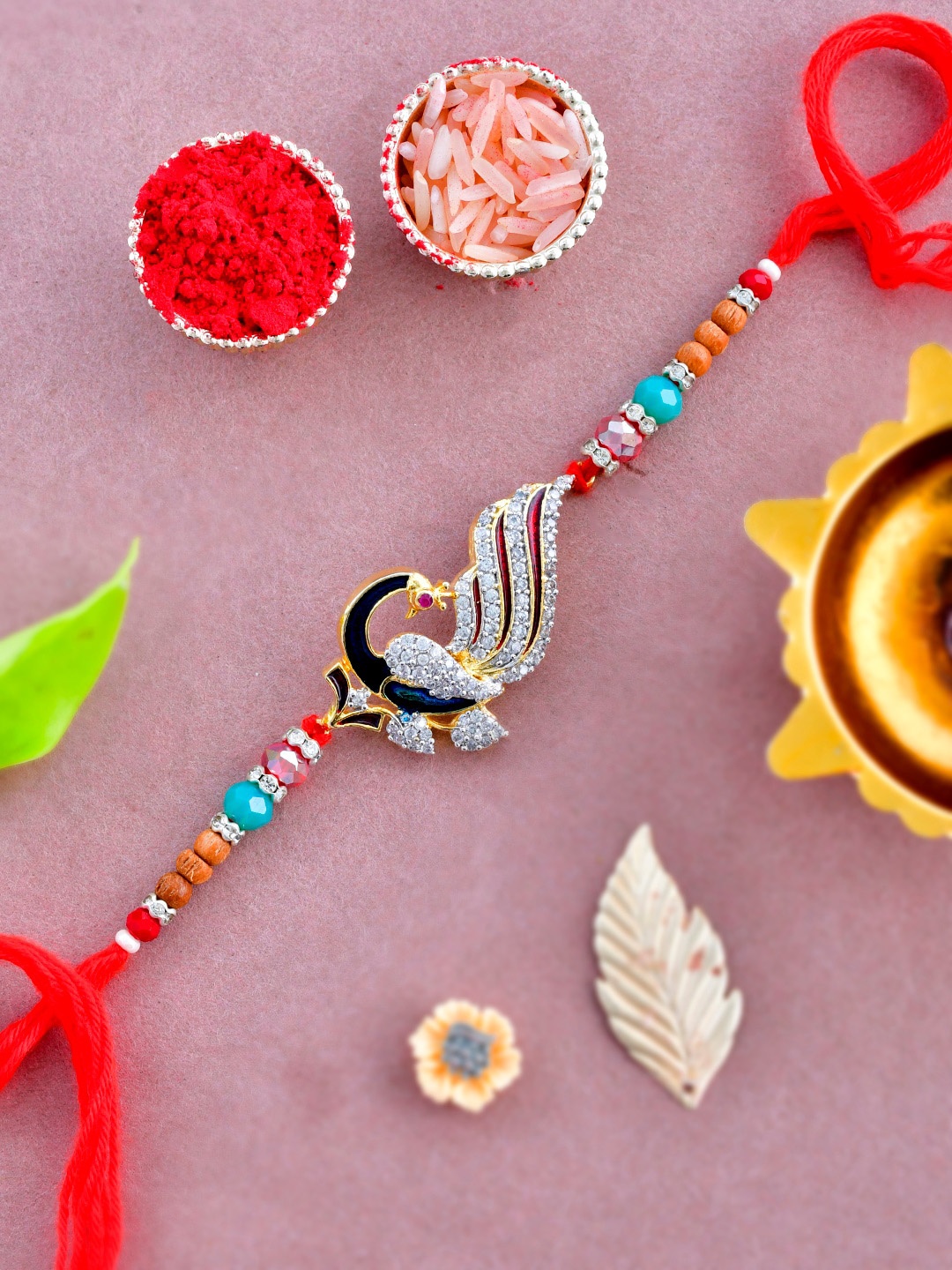 

Aapno Rajasthan Crystals-Studded & Beaded Rakhi, White