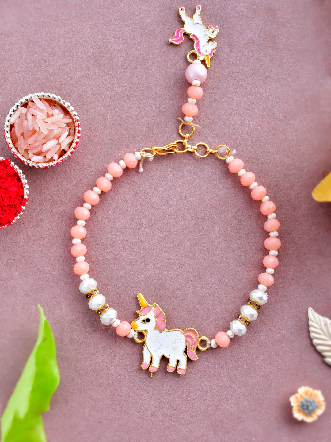 

Aapno Rajasthan Kids Unicorn Magical Beaded Bracelet Rakhi, Pink