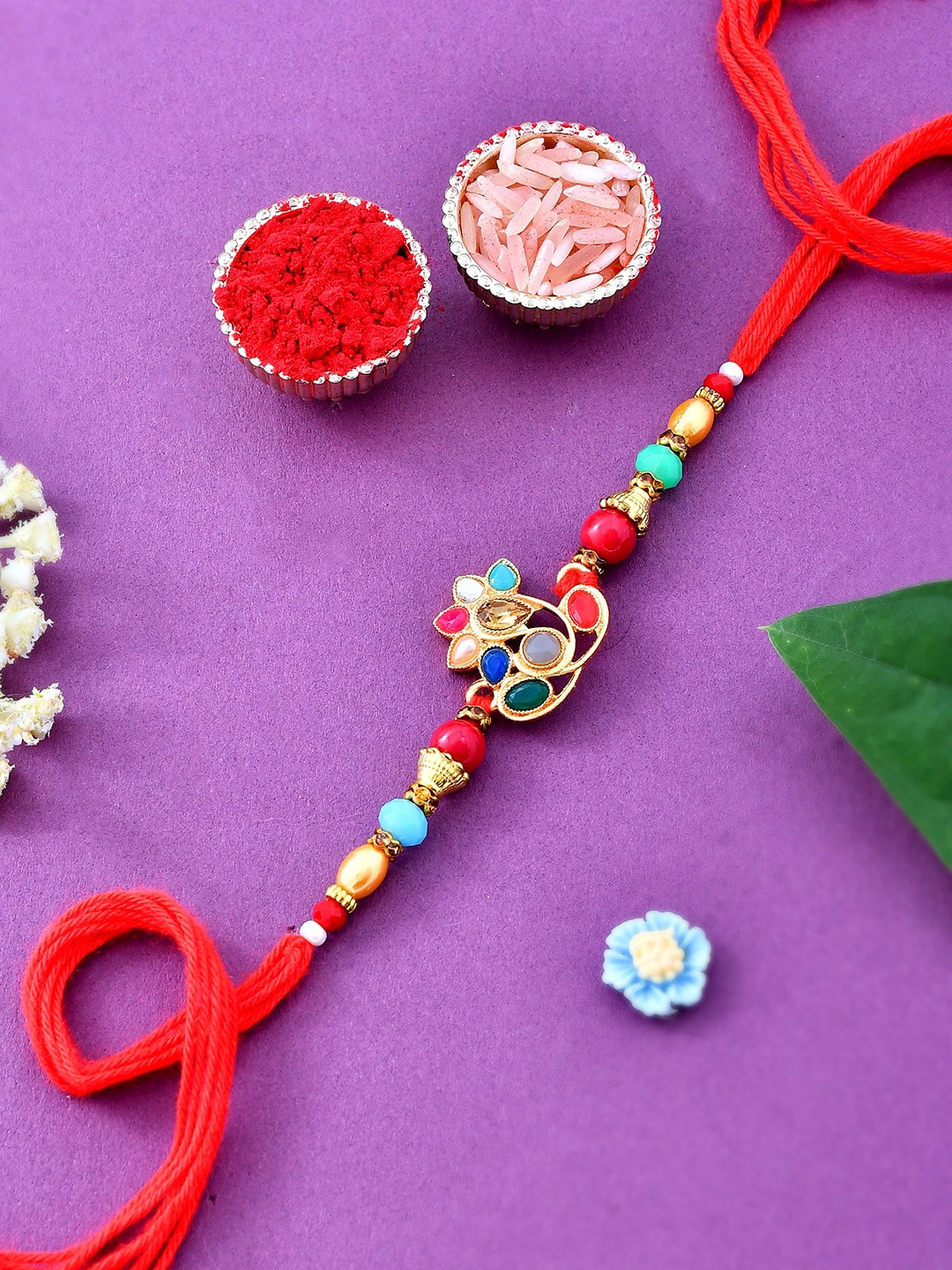 

Aapno Rajasthan Embellished Crystal-Studded & Beaded Rakhi, Yellow