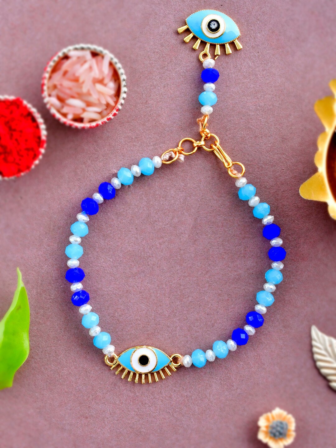 

Aapno Rajasthan Kids Evil Eye Charm & Pearl Beaded Bracelet Rakhi, Blue