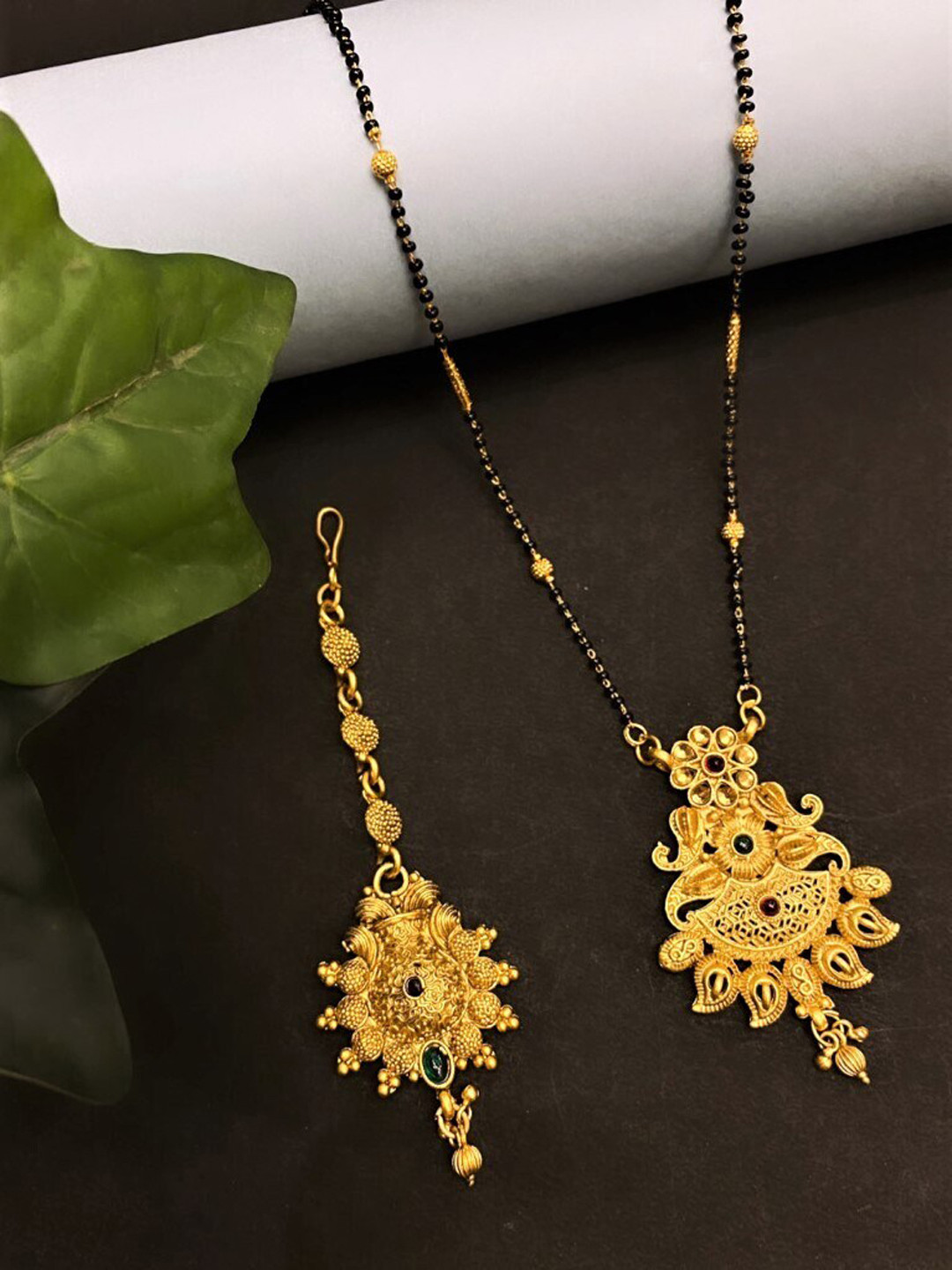 

ATIBELLE Set Of 2 Gold-Plated Mangalsutra & Maang Tika