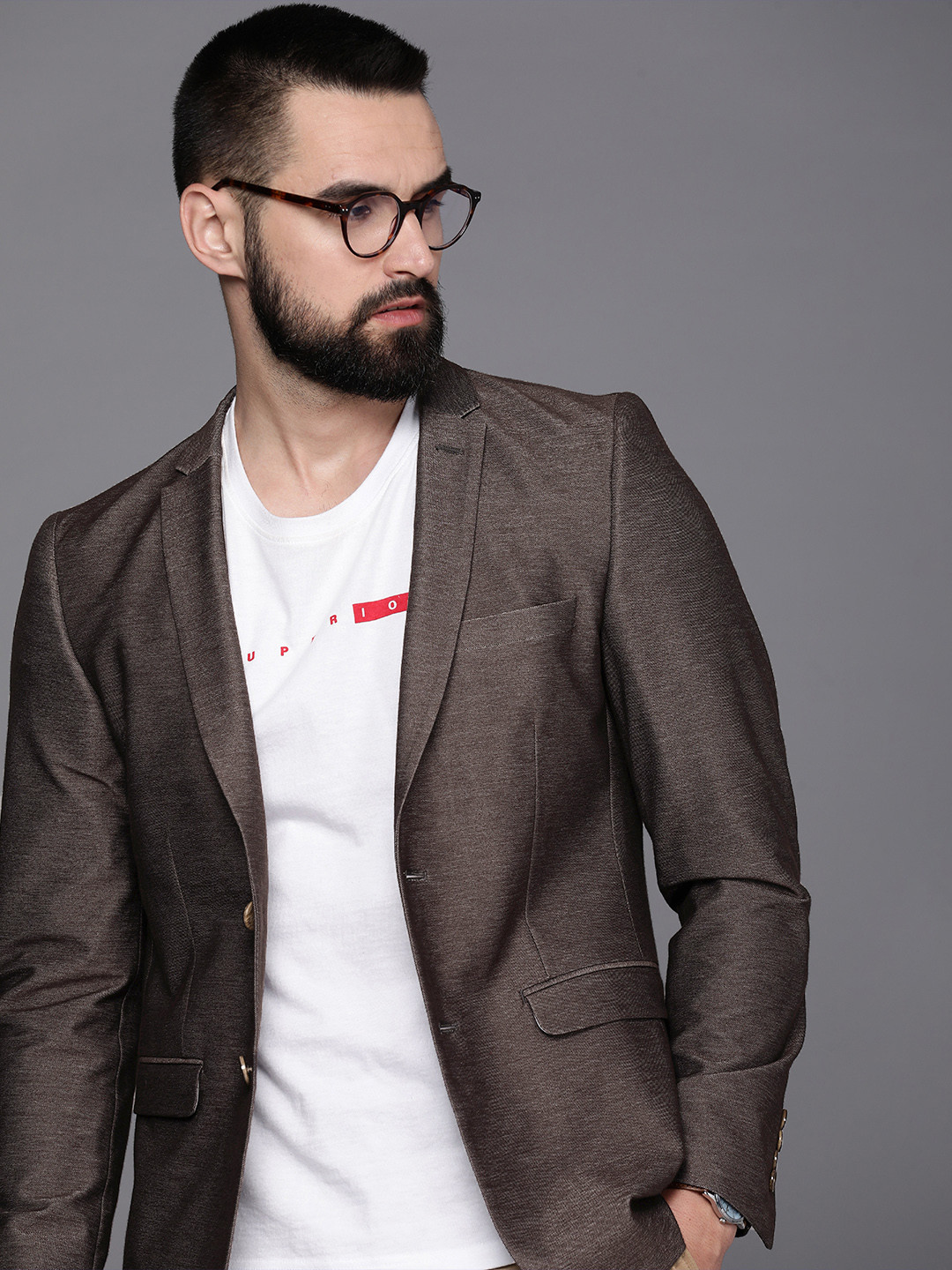 

Louis Philippe Sport Men Super Slim Fit Single-Breasted Casual Blazer, Brown