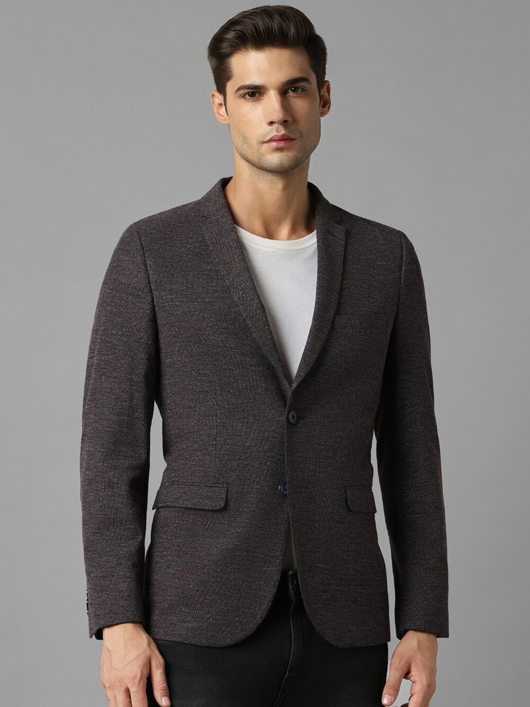 

Louis Philippe Sport Self Design Super Slim Single-Breasted Pure Cotton Semiformal Blazer, Grey