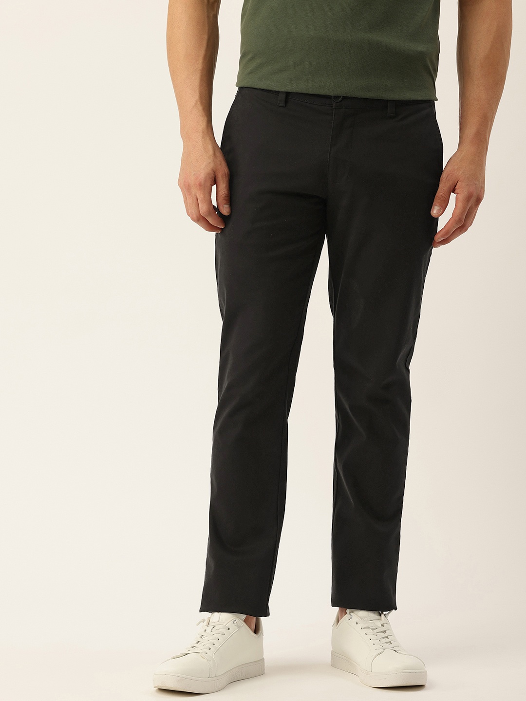 

Parx Men Tapered Fit Low-Rise Chinos Trousers, Black