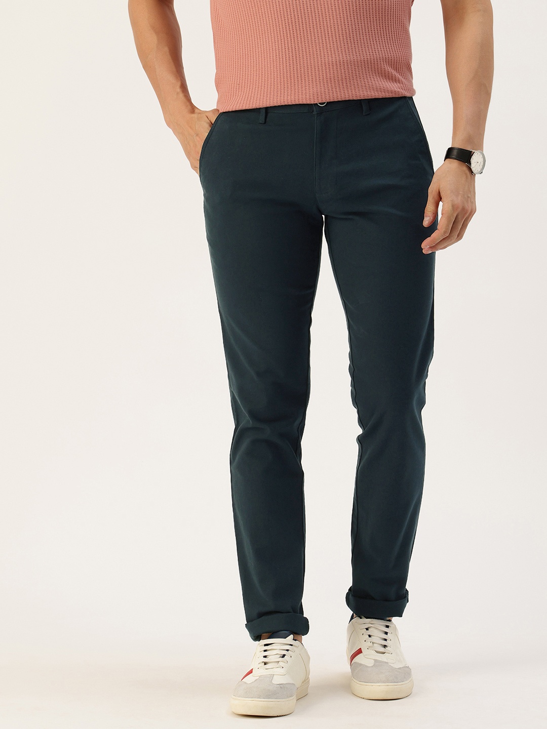 

Parx Men Tapered Fit Low-Rise Chinos Trousers, Navy blue