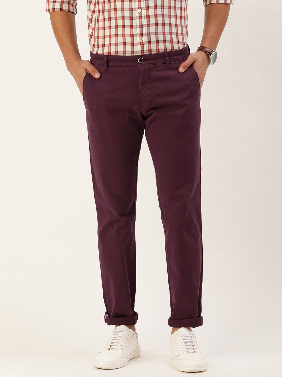

Parx Men Tapered Fit Semi Formal Chinos Trousers, Burgundy