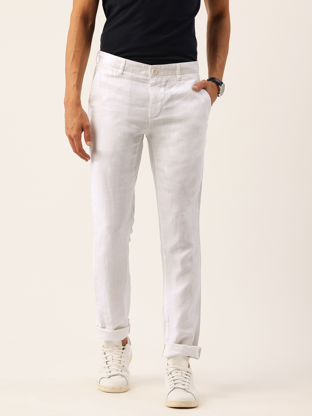 

Parx Men Tapered Fit Linen Chinos, White