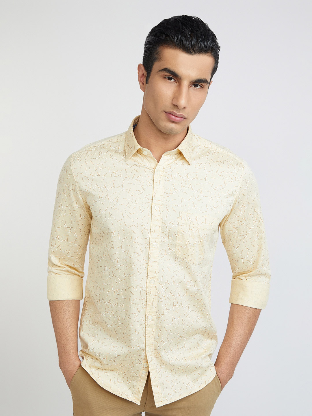 

Parx Slim Fit Opaque Printed Casual Shirt, Yellow