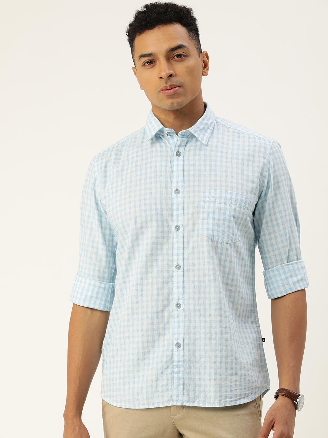 

Parx Slim Fit Checked Casual Shirt, Blue