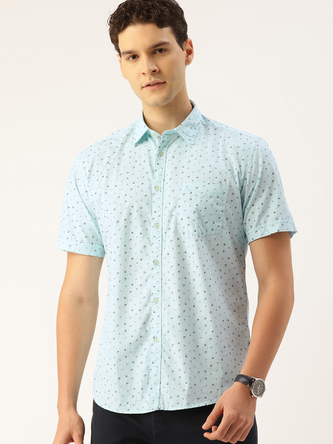 

Parx Slim Fit Abstract Printed Pure Cotton Casual Shirt, Blue