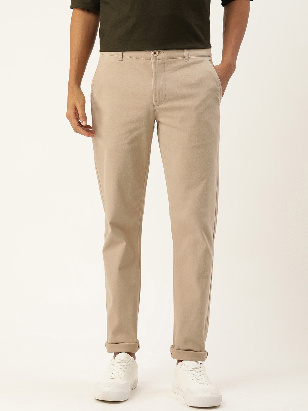 

Parx Men Tapered Fit Smart Casual Trousers, Beige