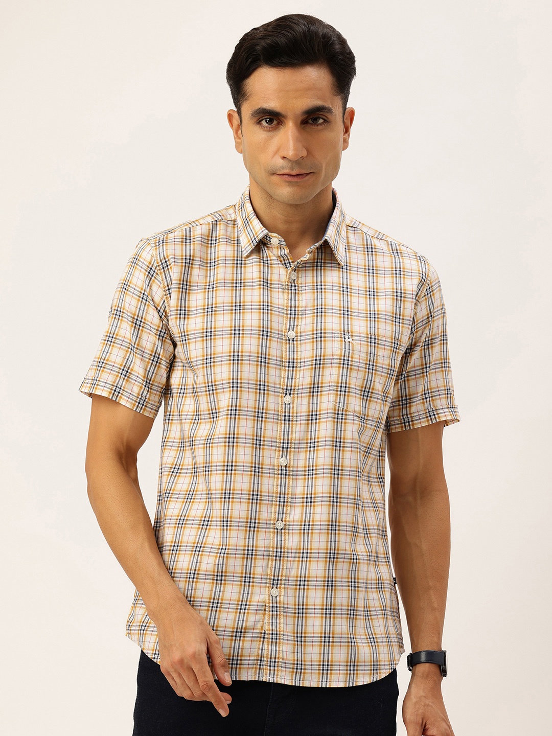 

Parx Slim Fit Checked Pure Cotton Casual Shirt, Yellow