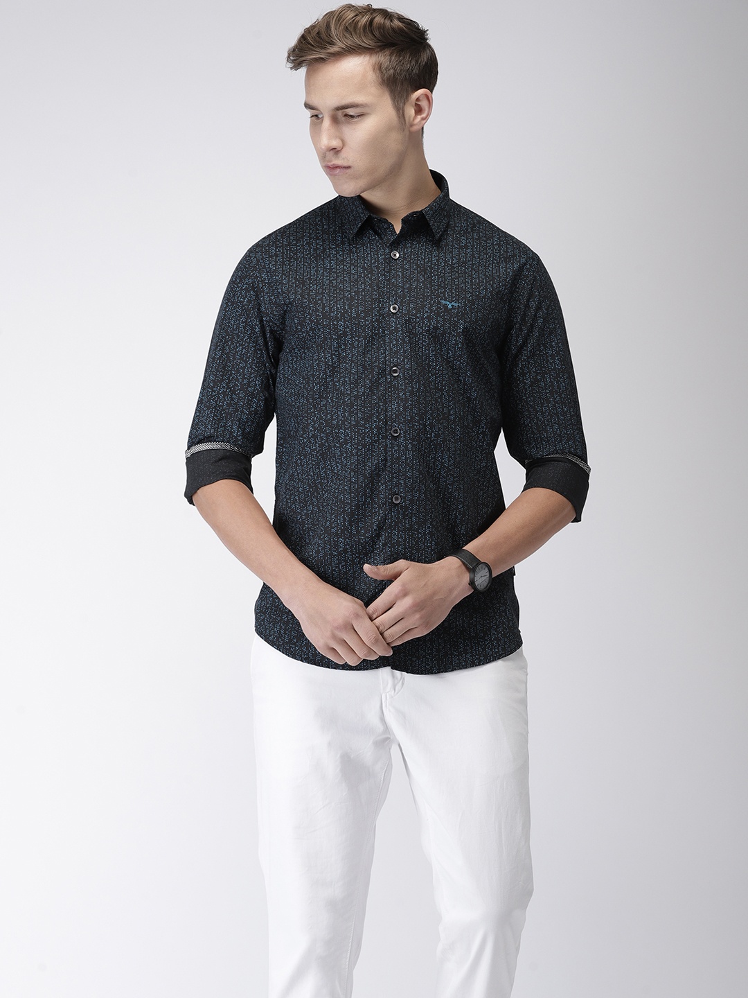 

Flying Machine Men Black & Blue Slim Fit Printed Casual Shirt