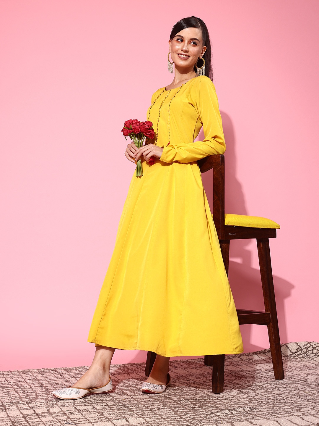 

Ahalyaa Embellished Sequined Maxi Ethnic Dress, Mustard