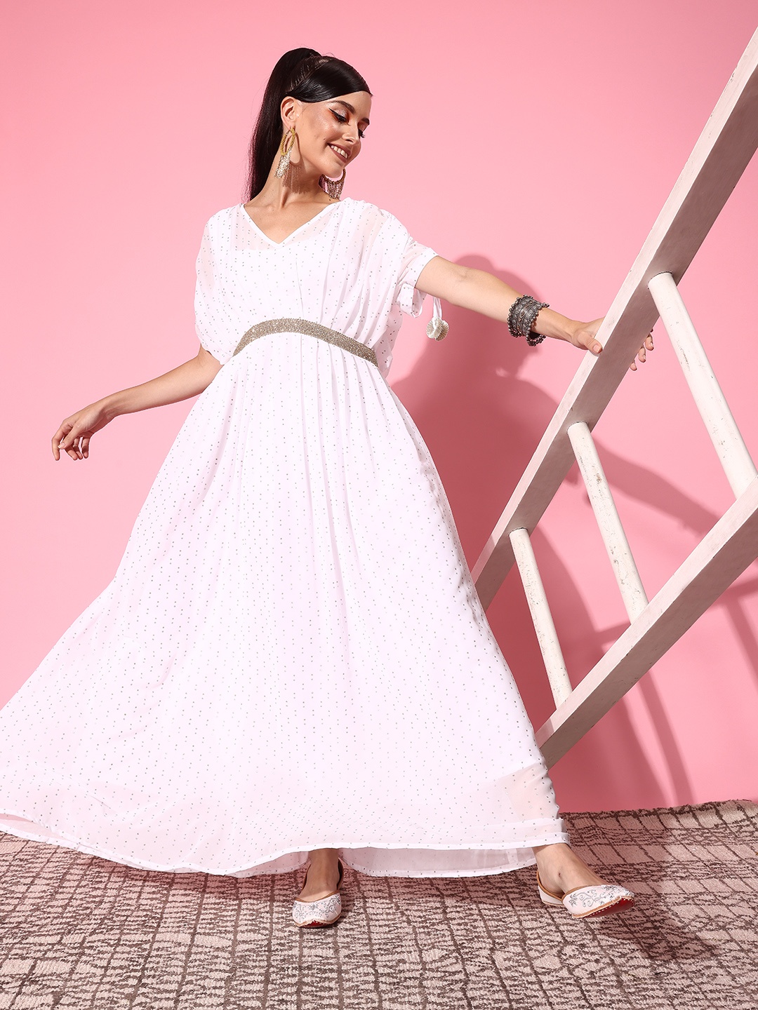 

Ahalyaa Geometric Printed Maxi Ethnic Dress, White