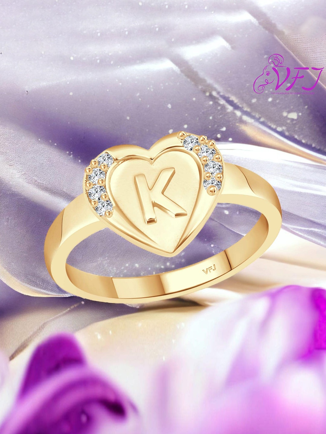 

Vighnaharta Gold Plated CZ Studded K Alphabet Adjustable Finger Ring