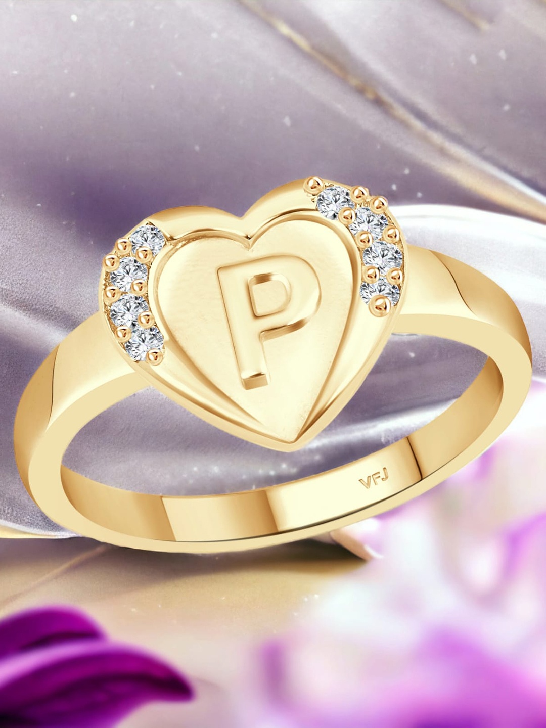 

Vighnaharta Gold Plated CZ Studded P Alphabet Adjustable Finger Ring