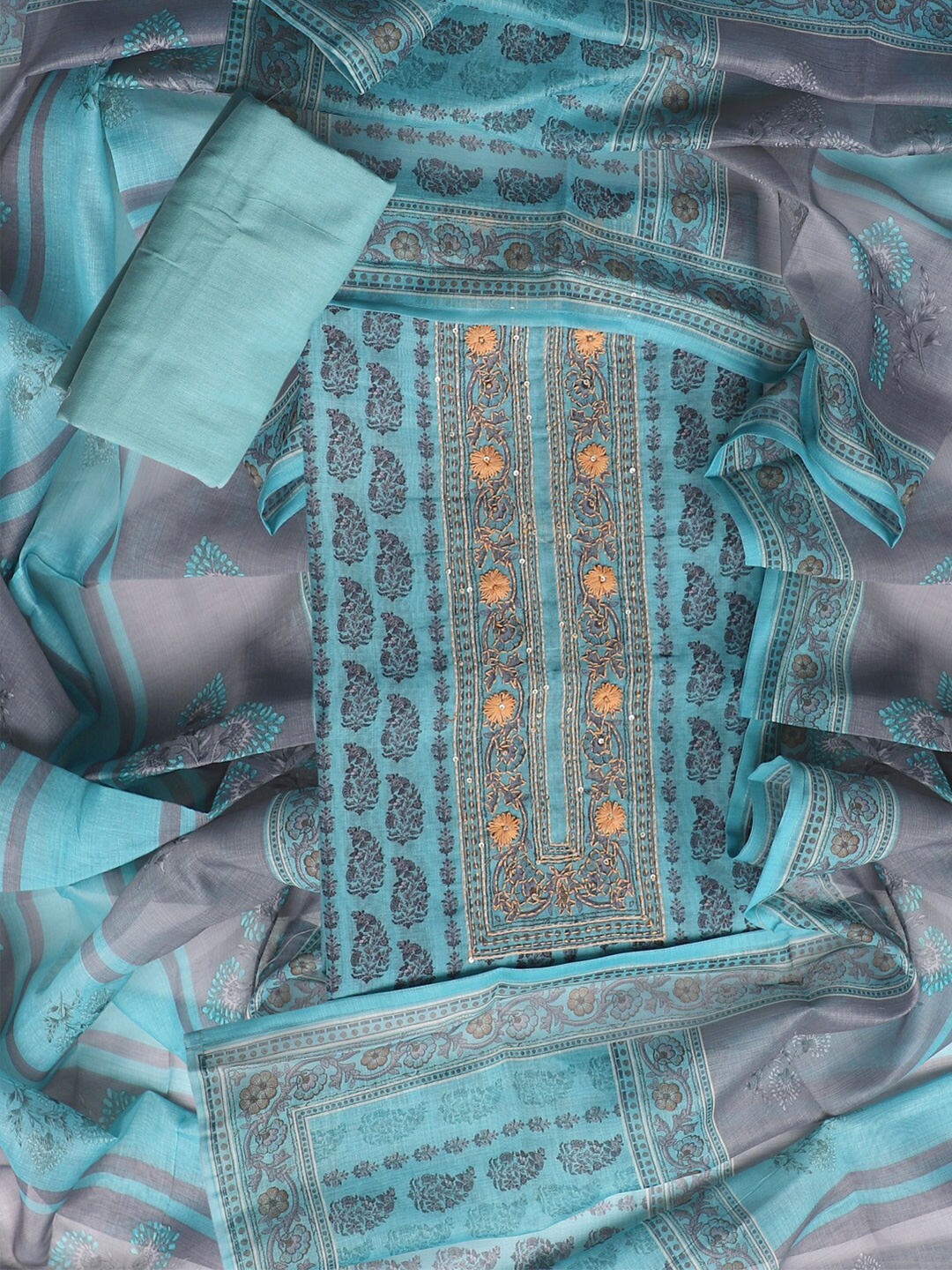 

SALWAR STUDIO Ethnic Motifs Embroidered Art Silk Unstitched Dress Material, Blue