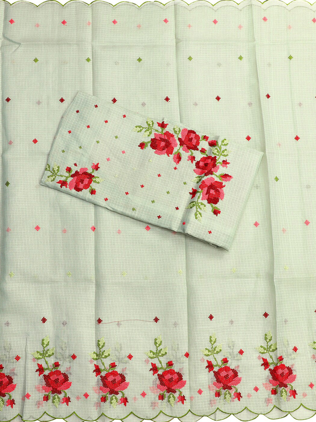 

SALWAR STUDIO Floral Embroidered Pure Cotton Unstitched Dress Material, Green