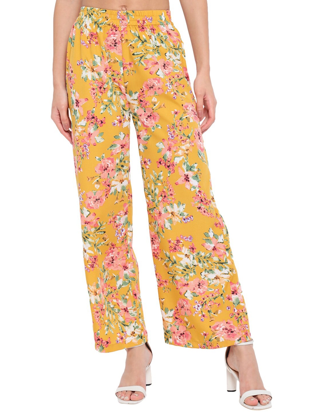 

BAESD Floral Printed Wide Leg Palazzos, Yellow