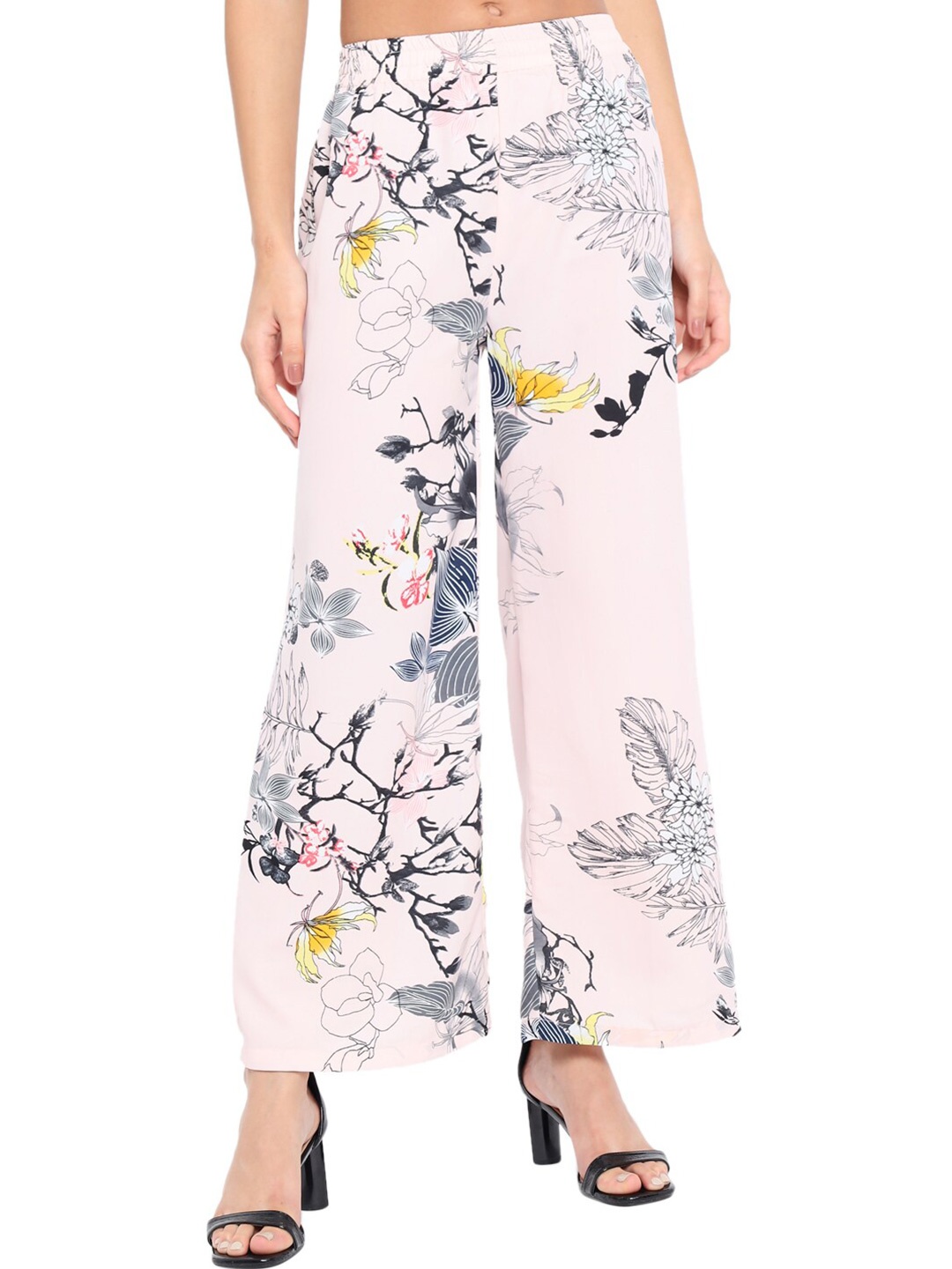 

BAESD Floral Printed Mid Rise Wide Leg Palazzos, White