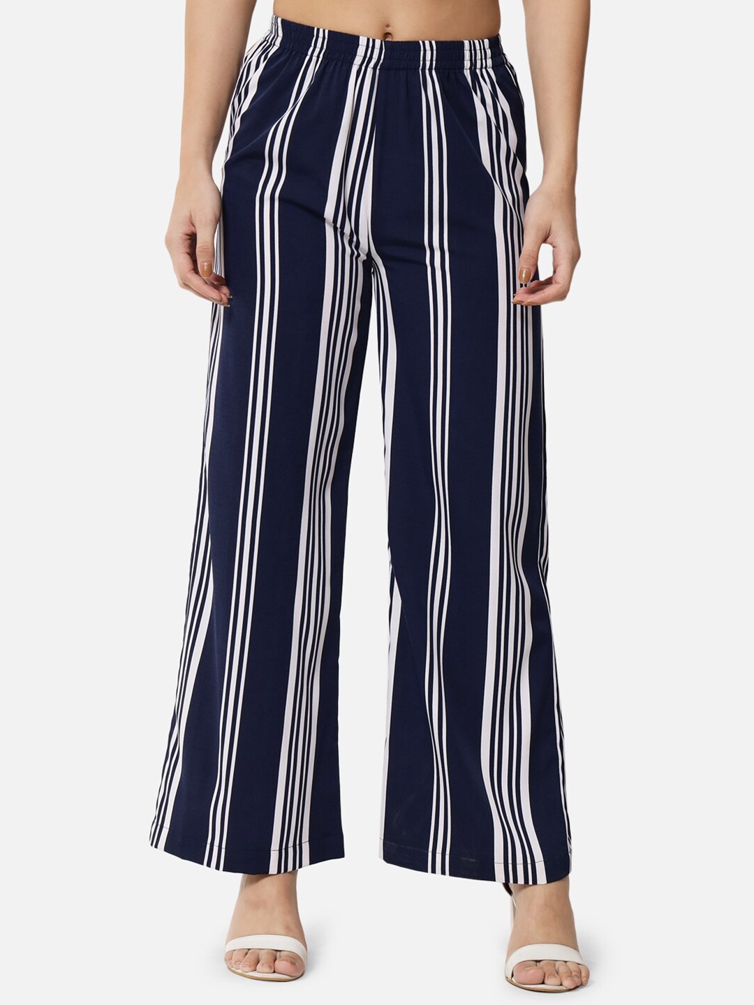 

BAESD Striped Mid Rise Straight Palazzos, Navy blue