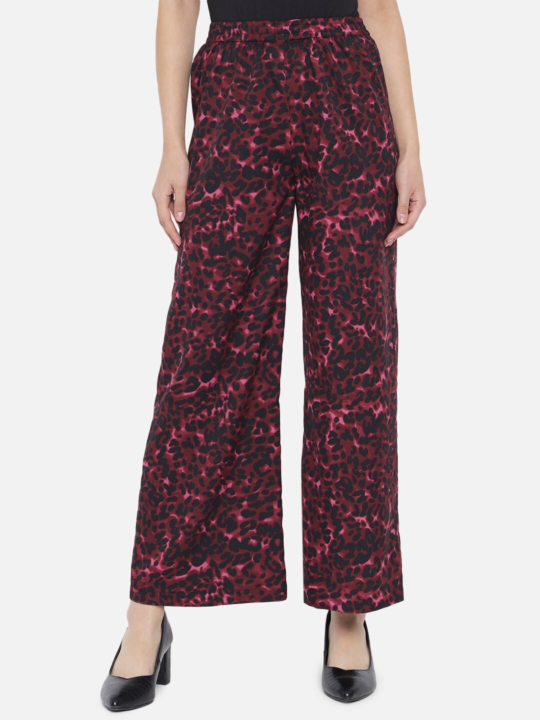 

BAESD Animal Printed Straight Fit Palazzos, Maroon
