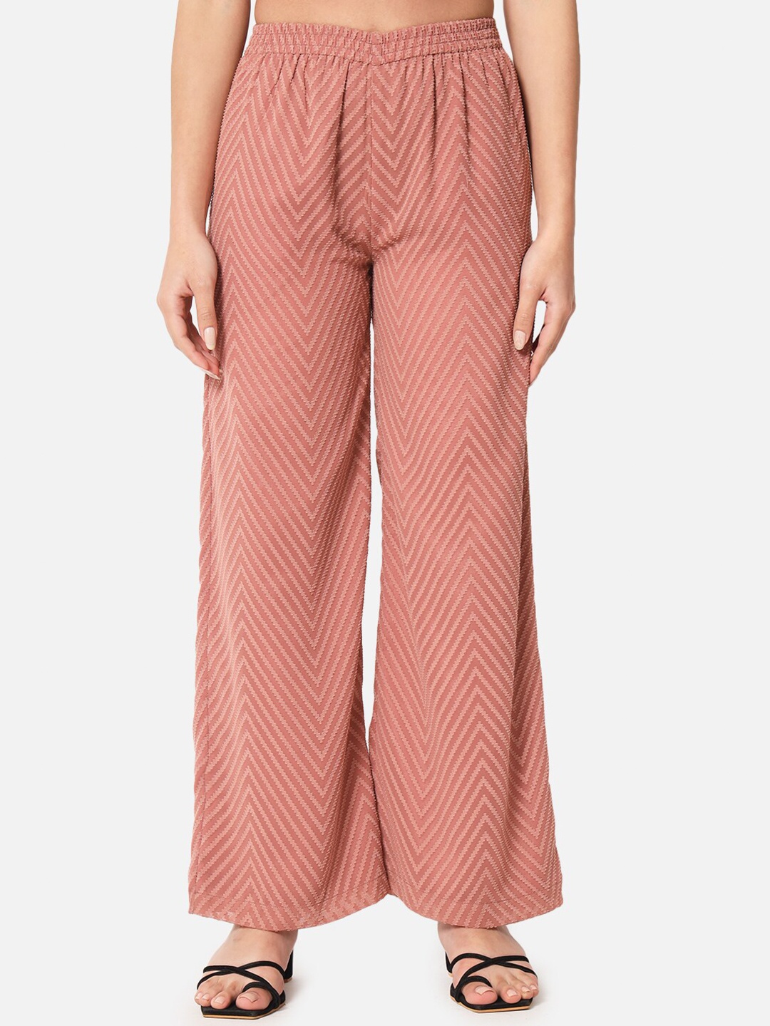 

BAESD Abstract Printed Mid Rise Straight Palazzos, Brown
