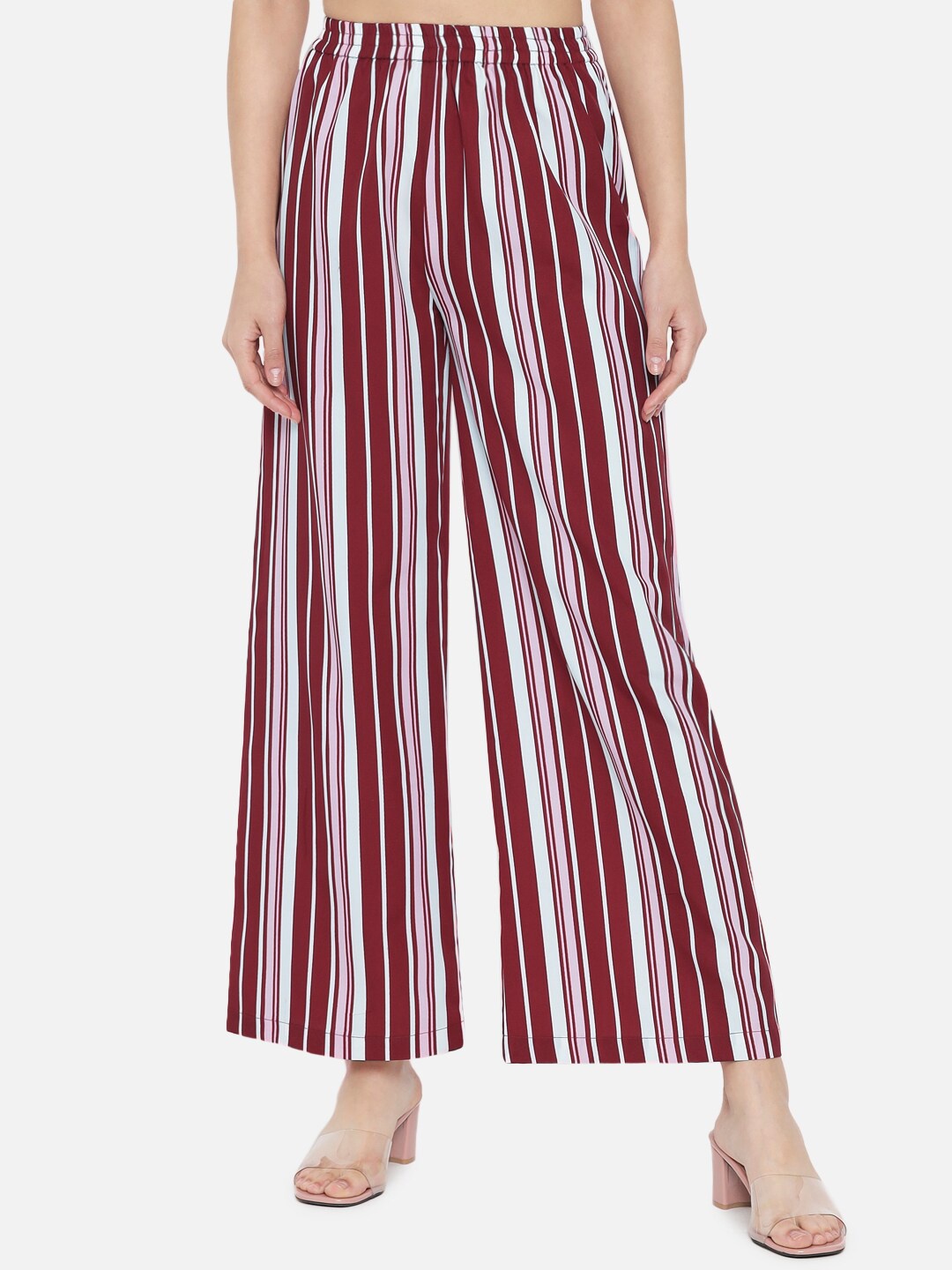 

BAESD Striped Mid Rise Straight Palazzos, Maroon