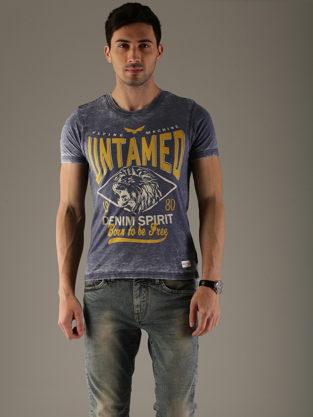 

Flying Machine Men Blue Printed Round Neck T-shirt