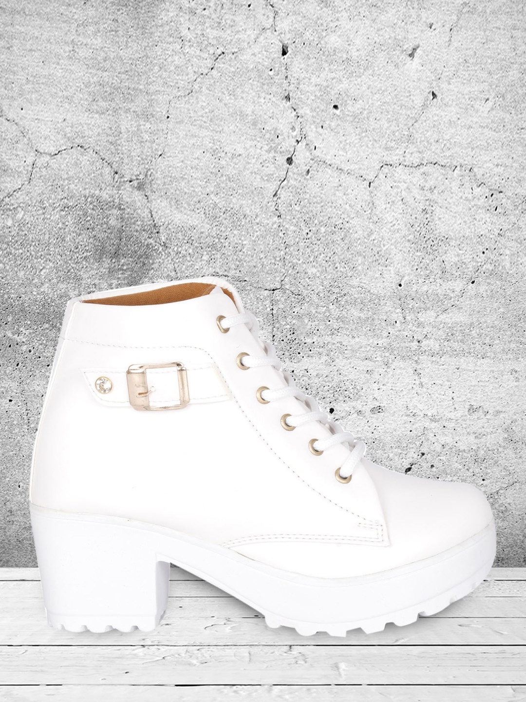 

Krafter Women Platform Heeled Chunky Boots, White