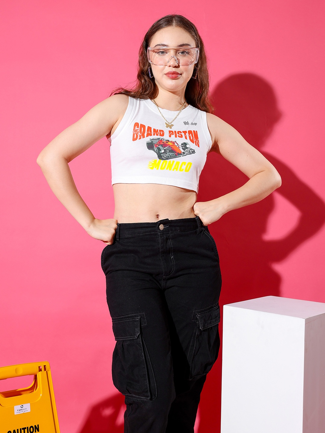 

Stylecast X Hersheinbox Typography Print Cotton Crop Top, White