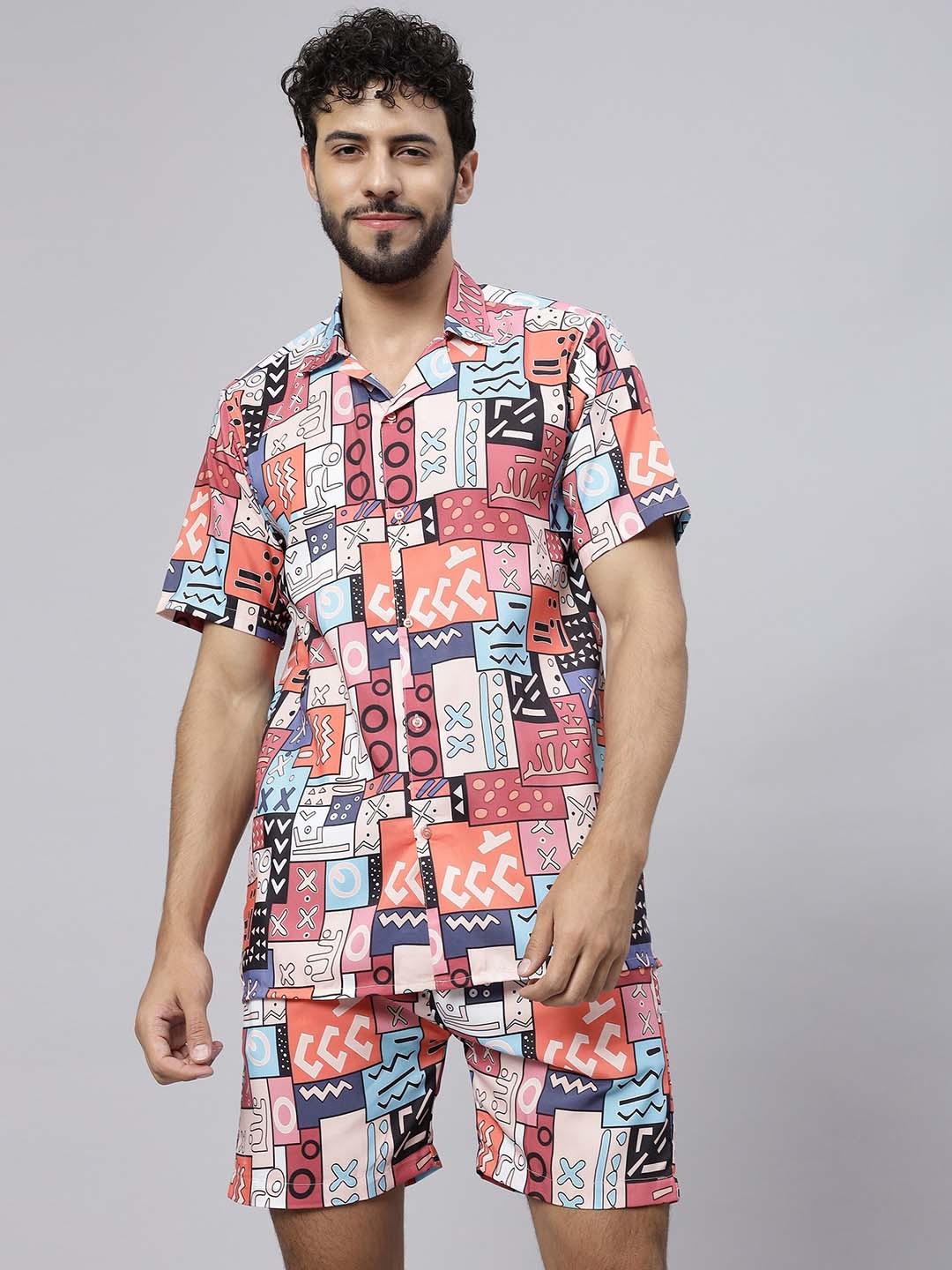 

Vrundavan ethics Geometric Printed Shirt With Shorts, Pink