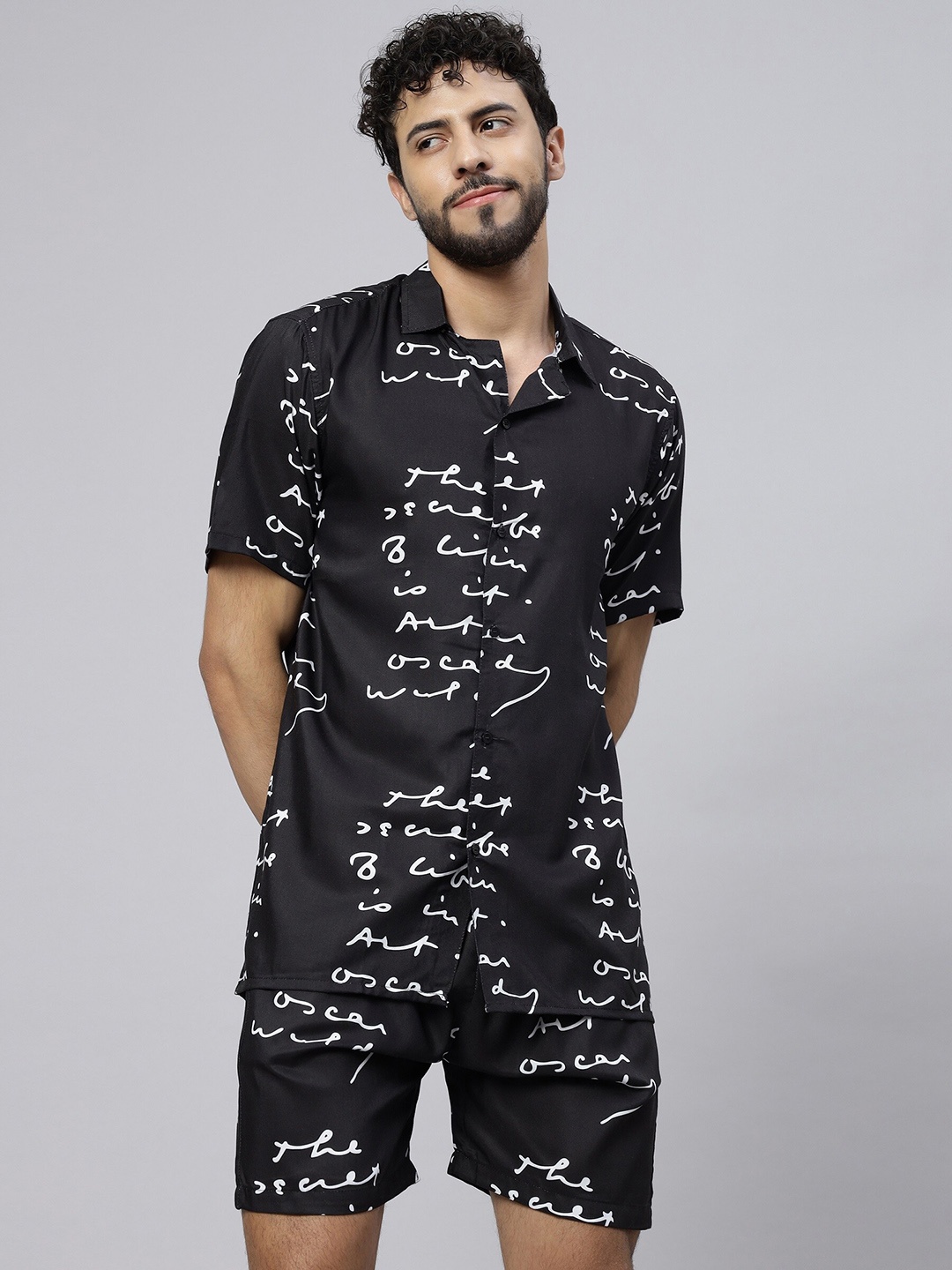 

Vrundavan ethics Typography Printed Shirt and Shorts, Black