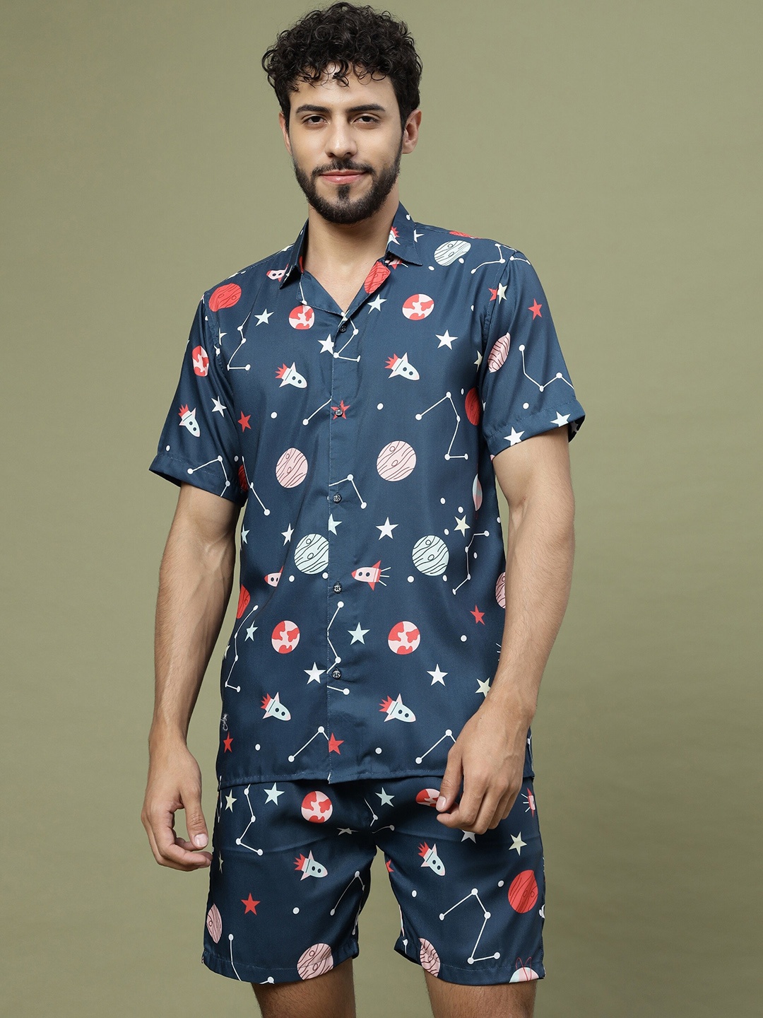 

Vrundavan ethics Printed Shirt and Shorts Set, Navy blue