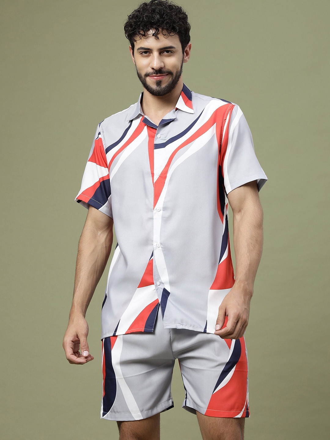 

Vrundavan ethics Abstract Printed Short Sleeves Shirt & Shorts, Grey