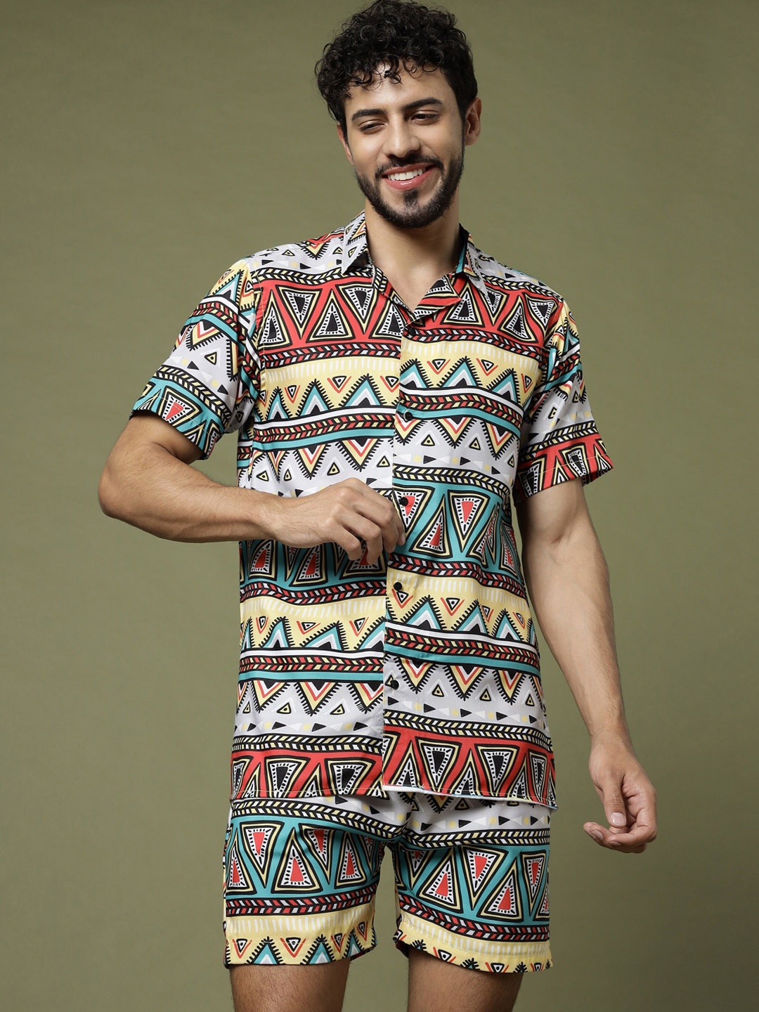 

Vrundavan ethics Geometric Printed Shirt & Short, Red