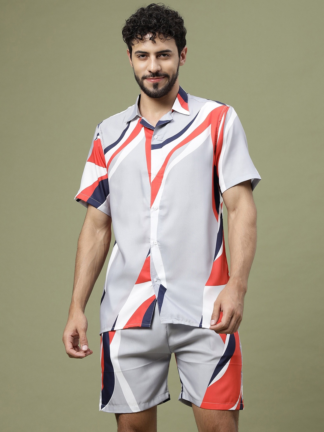 

Vrundavan ethics Abstract Printed Shirt & Shorts, Grey