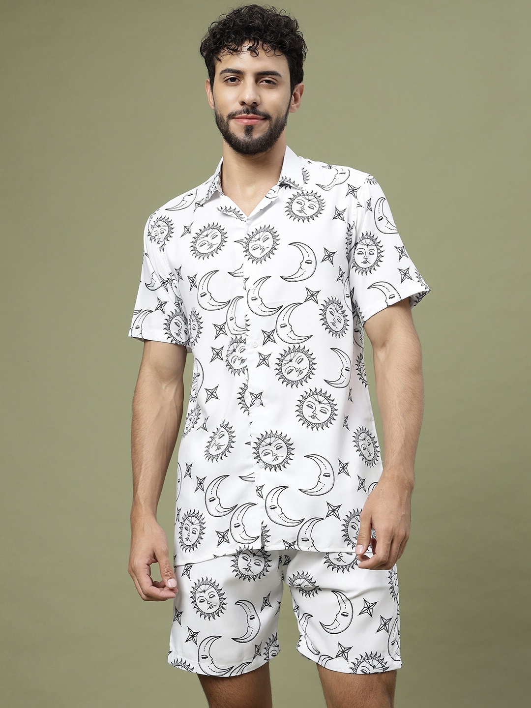 

Vrundavan ethics Graphic Printed Shirt & Short Co-Ord Set, White