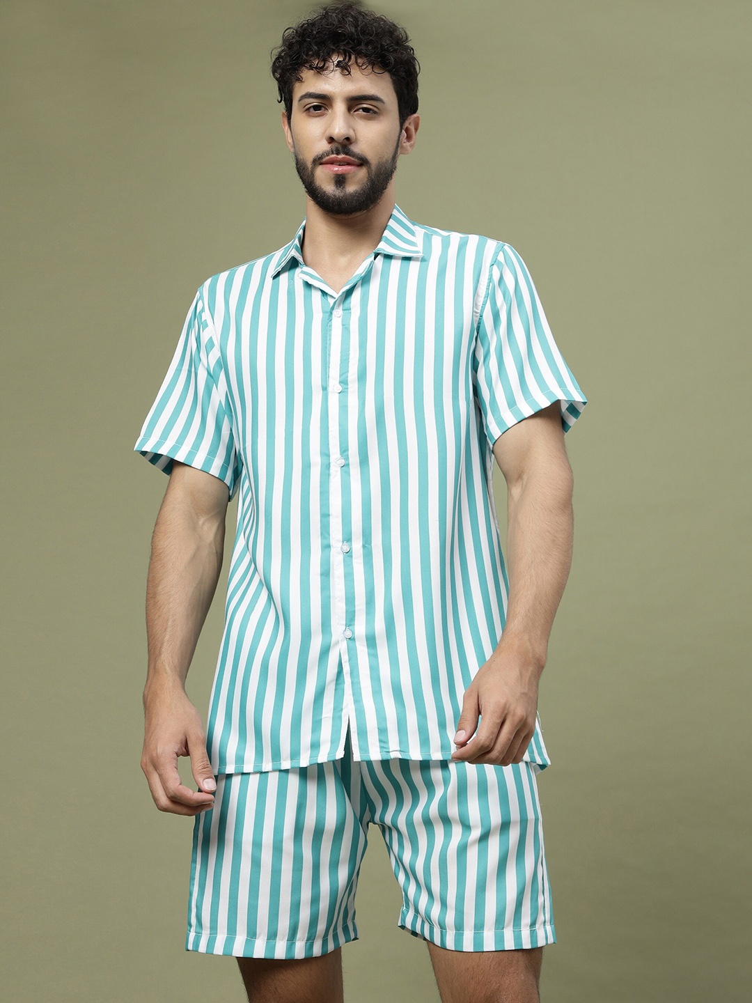 

Vrundavan ethics Striped Shirt With Shorts, Blue