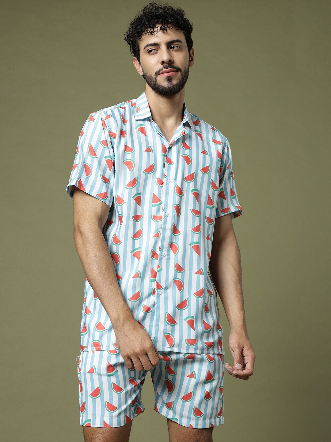 

Vrundavan ethics Conversational Printed Shirt & Shorts Co-Ords Set, White